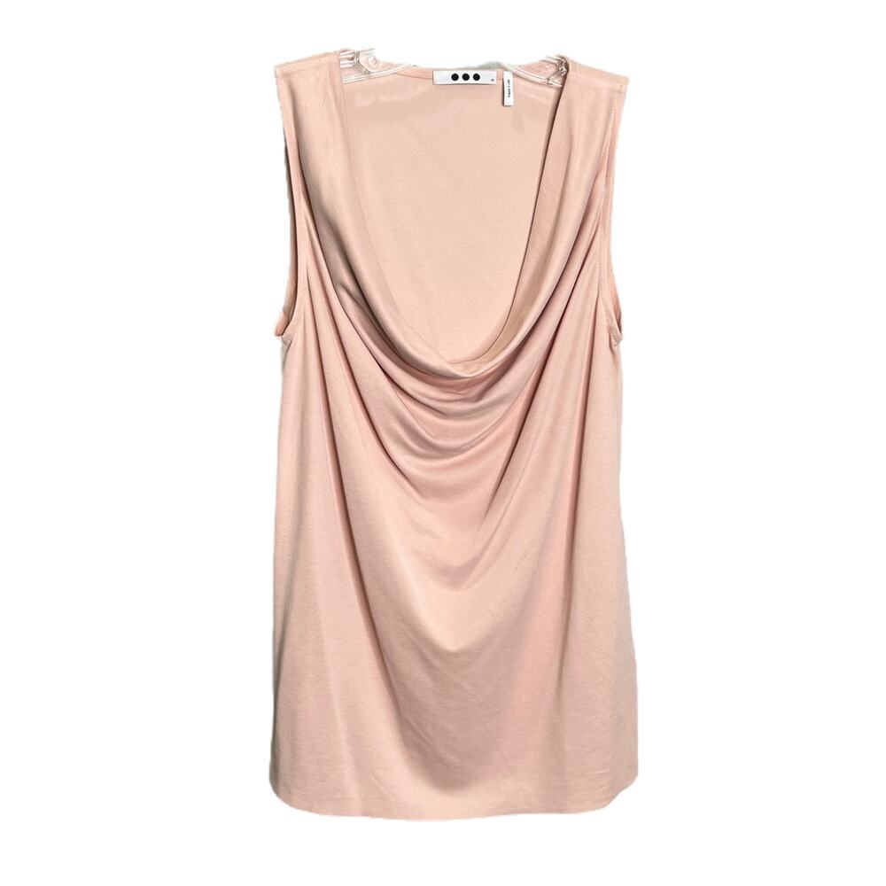 Three Dots Women's Sz XS Top Sleeveless Pastel Pink Drape Neck Shirt Stretch